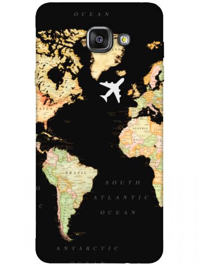 Samsung A7 2016 Dünya Haritalı Siyah Telefon Kılıfı