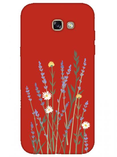 Samsung A7 2017 Lavanta Desenli Kırmızı Telefon Kılıfı
