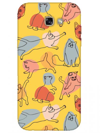 Samsung A7 2017 Kedi Figürleri Sarı Telefon Kılıfı