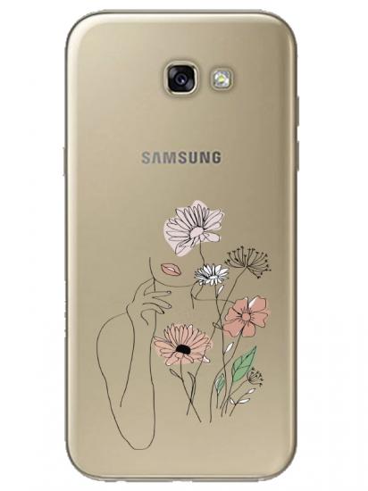 Samsung A7 2017 Kadın Çiçek Şeffaf Telefon Kılıfı