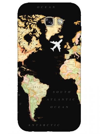 Samsung A7 2017 Dünya Haritalı Siyah Telefon Kılıfı