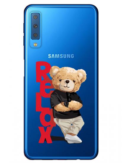 Samsung A7 2018 Teddy Bear Relax Şeffaf Telefon Kılıfı
