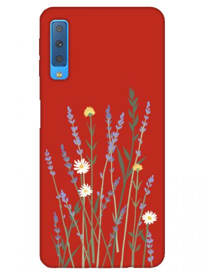 Samsung A7 2018 Lavanta Desenli Kırmızı Telefon Kılıfı
