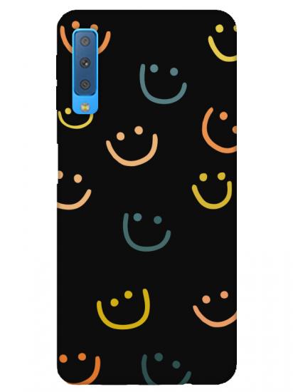 Samsung A7 2018 Emoji Gülen Yüz Siyah Telefon Kılıfı