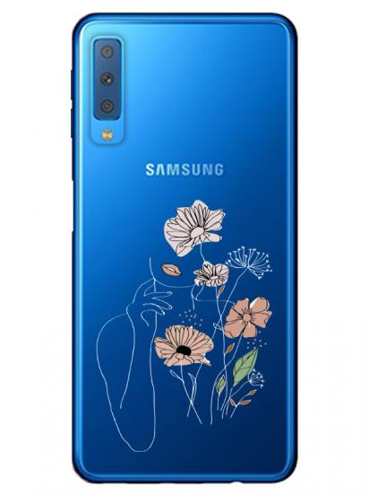 Samsung A7 2018 Kadın Çiçek Şeffaf Telefon Kılıfı