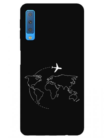 Samsung A7 2018 Harita Uçak Siyah Telefon Kılıfı