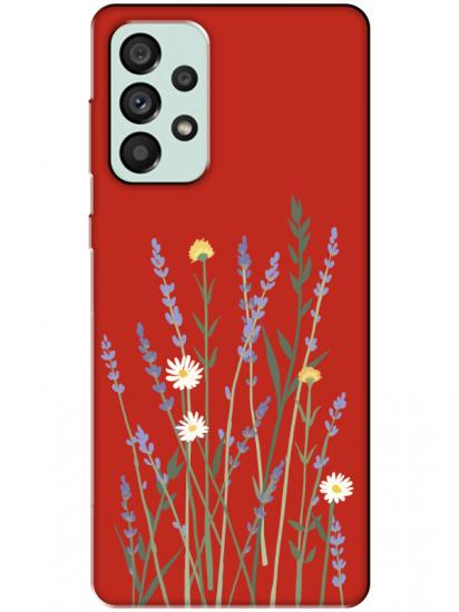 Samsung A73 Lavanta Desenli Kırmızı Telefon Kılıfı