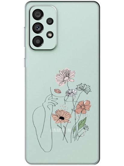 Samsung A73 Kadın Çiçek Şeffaf Telefon Kılıfı