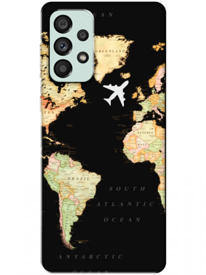 Samsung A73 Dünya Haritalı Siyah Telefon Kılıfı