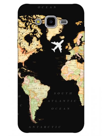 Samsung J7 Dünya Haritalı Siyah Telefon Kılıfı