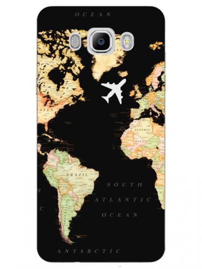Samsung J7 2016 Dünya Haritalı Siyah Telefon Kılıfı