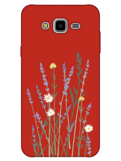 Samsung J7 Core Lavanta Desenli Kırmızı Telefon Kılıfı