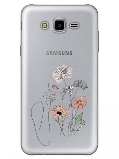 Samsung J7 Core Kadın Çiçek Şeffaf Telefon Kılıfı