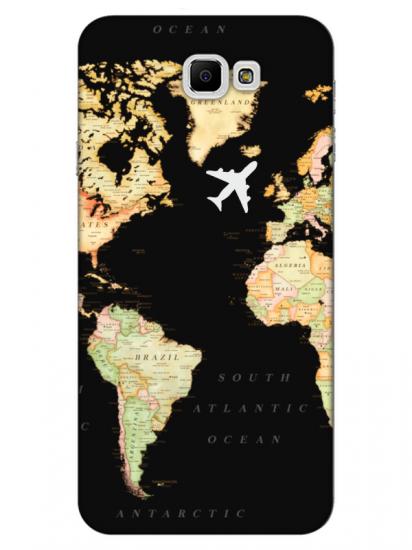 Samsung J7 Prime Dünya Haritalı Siyah Telefon Kılıfı