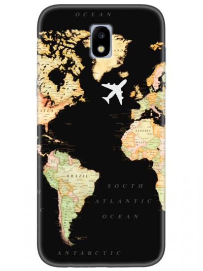 Samsung J7 Pro Dünya Haritalı Siyah Telefon Kılıfı