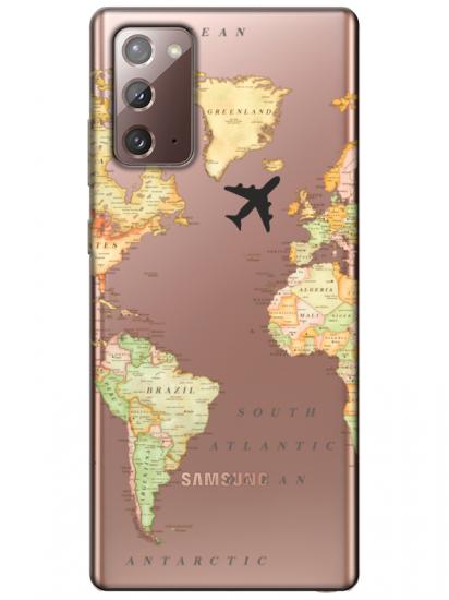 Samsung Note 20 Dünya Haritalı Şeffaf Telefon Kılıfı