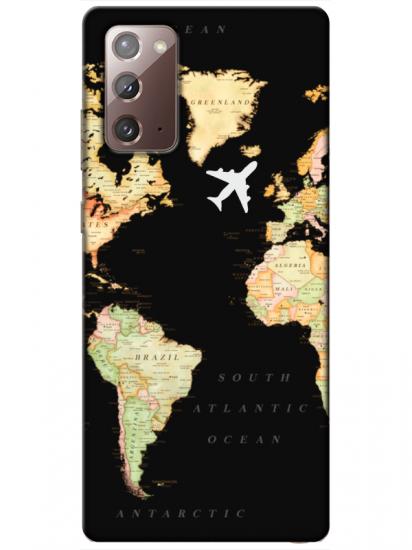 Samsung Note 20 Dünya Haritalı Siyah Telefon Kılıfı