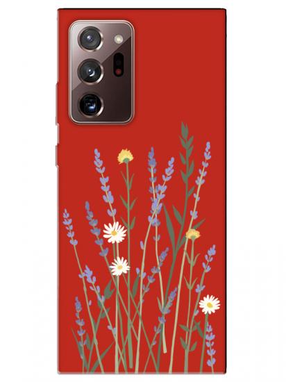Samsung Note 20 Ultra Lavanta Desenli Kırmızı Telefon Kılıfı