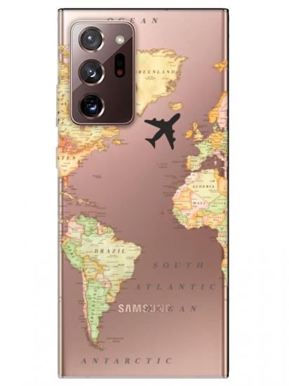 Samsung Note 20 Ultra Dünya Haritalı Şeffaf Telefon Kılıfı