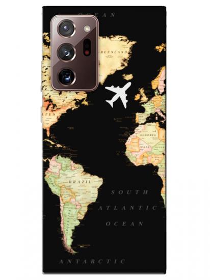 Samsung Note 20 Ultra Dünya Haritalı Siyah Telefon Kılıfı