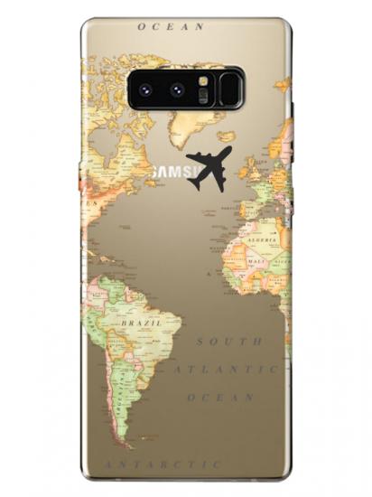 Samsung Note 8 Dünya Haritalı Şeffaf Telefon Kılıfı