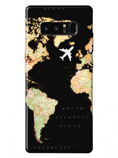 Samsung Note 8 Dünya Haritalı Siyah Telefon Kılıfı