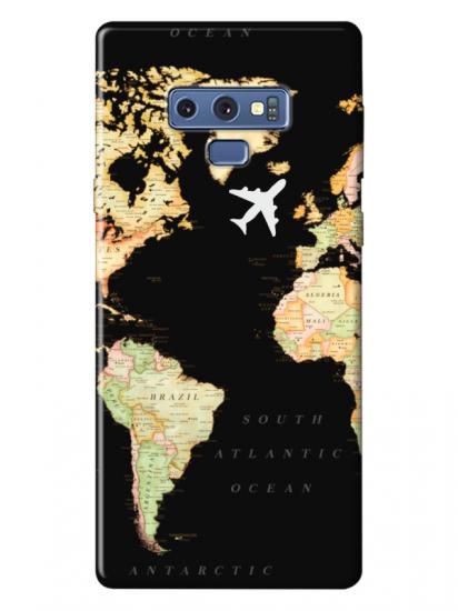Samsung Note 9 Dünya Haritalı Siyah Telefon Kılıfı