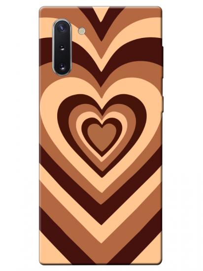 Samsung Note 10 Estetik Kalp Kahverengi Pembe Telefon Kılıfı