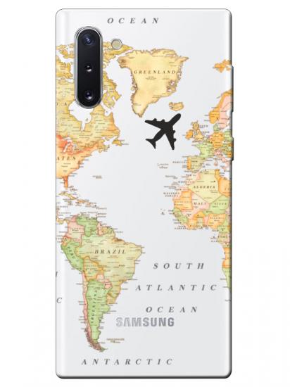 Samsung Note 10 Dünya Haritalı Şeffaf Telefon Kılıfı
