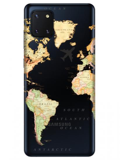 Samsung Note 10 Lite Dünya Haritalı Şeffaf Telefon Kılıfı