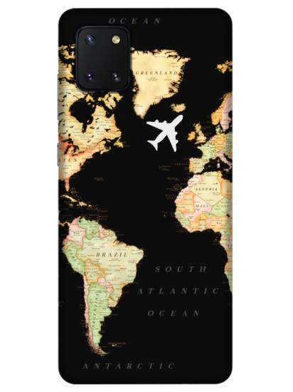 Samsung Note 10 Lite Dünya Haritalı Siyah Telefon Kılıfı