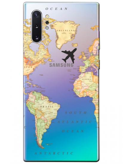 Samsung Note 10 Plus Dünya Haritalı Şeffaf Telefon Kılıfı