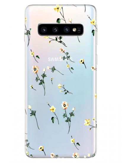 Samsung S10 Çiçekli Şeffaf Telefon Kılıfı