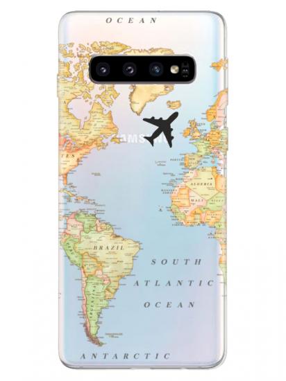 Samsung S10 Dünya Haritalı Şeffaf Telefon Kılıfı