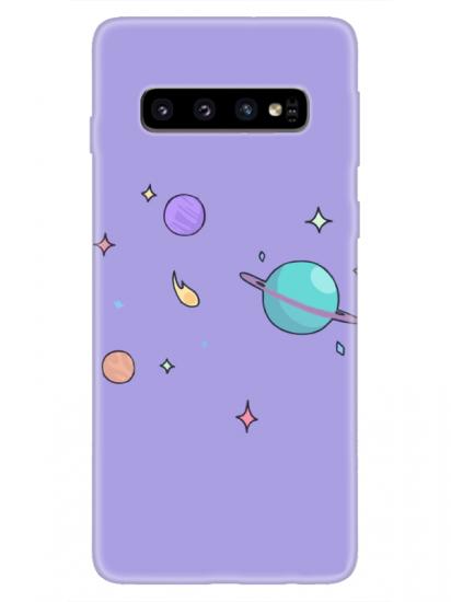 Samsung S10 Gezegen Tasarım Lila Telefon Kılıfı