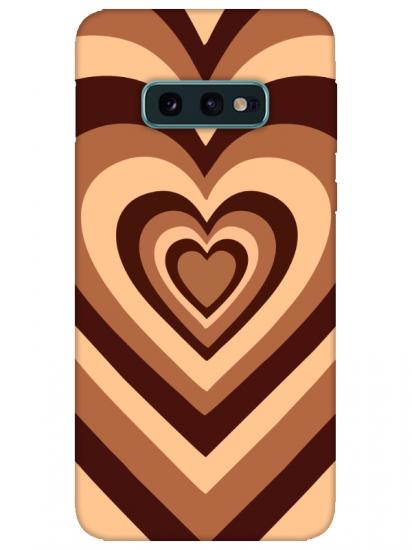 Samsung S10e Estetik Kalp Kahverengi Pembe Telefon Kılıfı