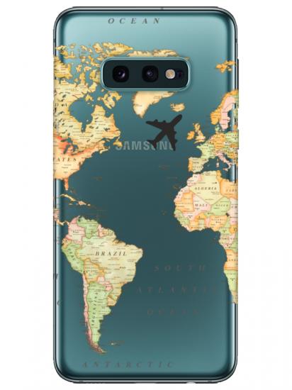 Samsung S10e Dünya Haritalı Şeffaf Telefon Kılıfı