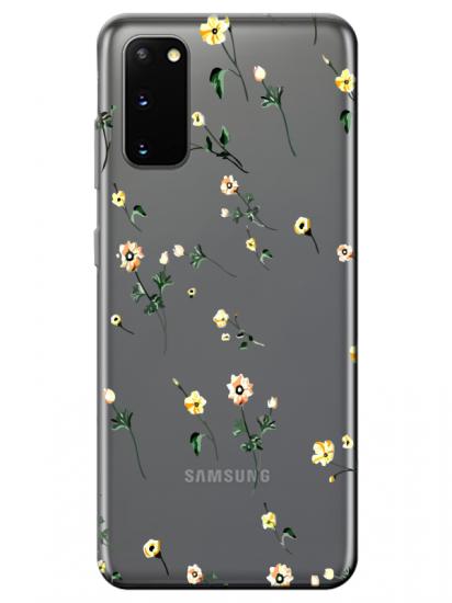Samsung S20 Çiçekli Şeffaf Telefon Kılıfı