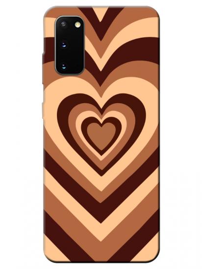 Samsung S20 Estetik Kalp Kahverengi Pembe Telefon Kılıfı