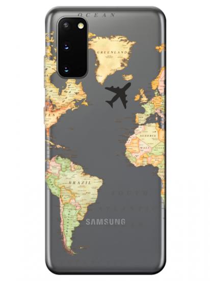 Samsung S20 Dünya Haritalı Şeffaf Telefon Kılıfı