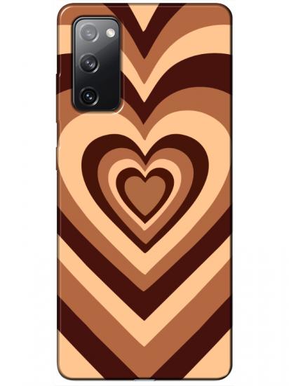 Samsung S20 FE Estetik Kalp Kahverengi Pembe Telefon Kılıfı