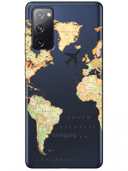 Samsung S20 FE Dünya Haritalı Şeffaf Telefon Kılıfı