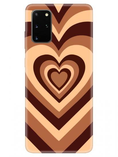 Samsung S20 Plus Estetik Kalp Kahverengi Pembe Telefon Kılıfı