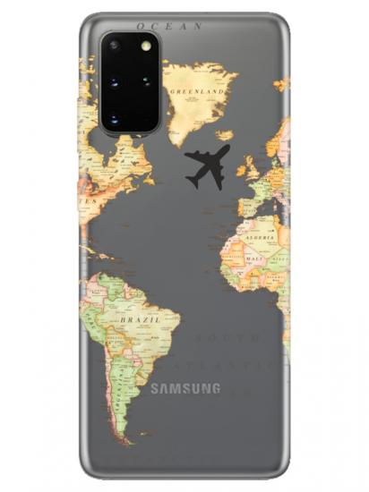 Samsung S20 Plus Dünya Haritalı Şeffaf Telefon Kılıfı