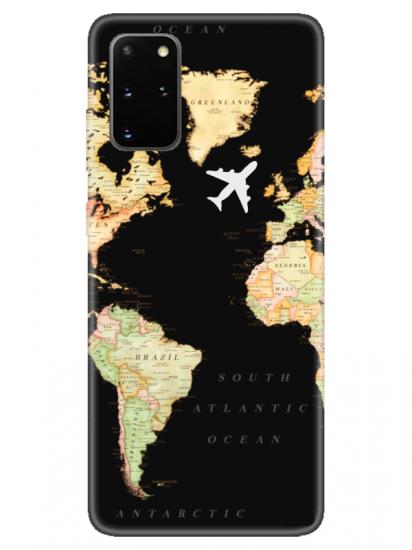 Samsung S20 Plus Dünya Haritalı Siyah Telefon Kılıfı