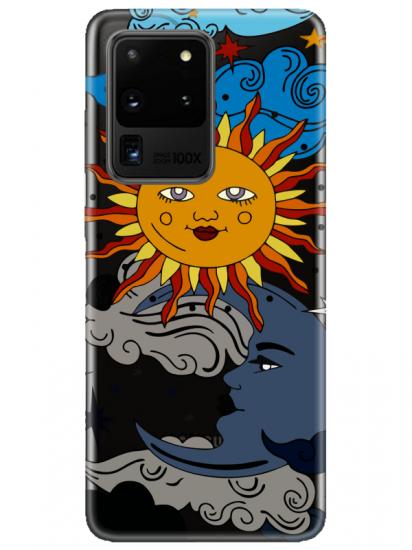 Samsung S20 Ultra Güneş ve Ay Şeffaf Telefon Kılıfı