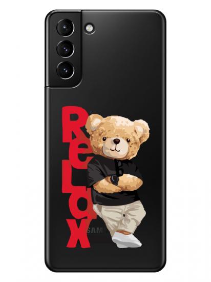 Samsung S21 Teddy Bear Relax Şeffaf Telefon Kılıfı