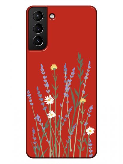 Samsung S21 Lavanta Desenli Kırmızı Telefon Kılıfı