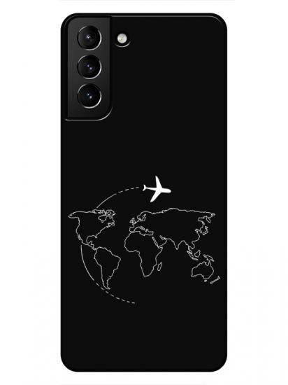 Samsung S21 Harita Uçak Siyah Telefon Kılıfı