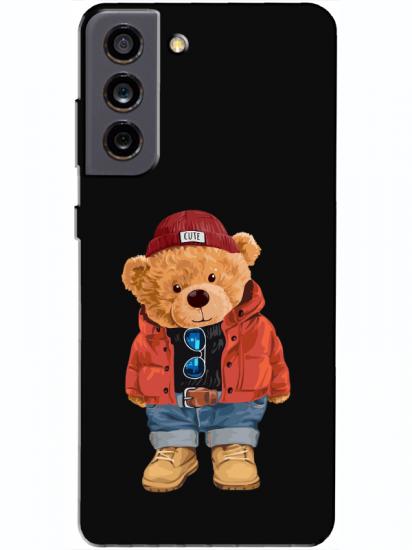Samsung S21 FE Teddy Bear Siyah Telefon Kılıfı